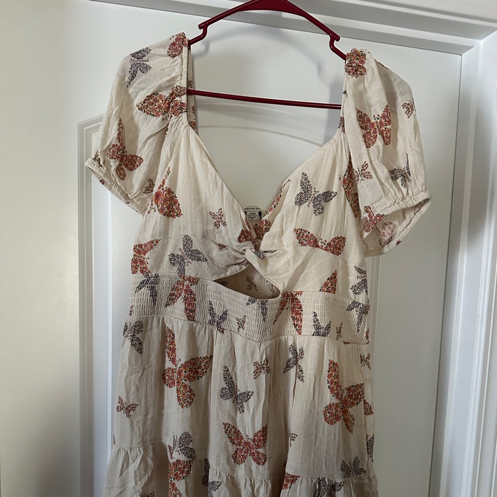 American Eagle Outfitters Cream Dress with Butterfly Print